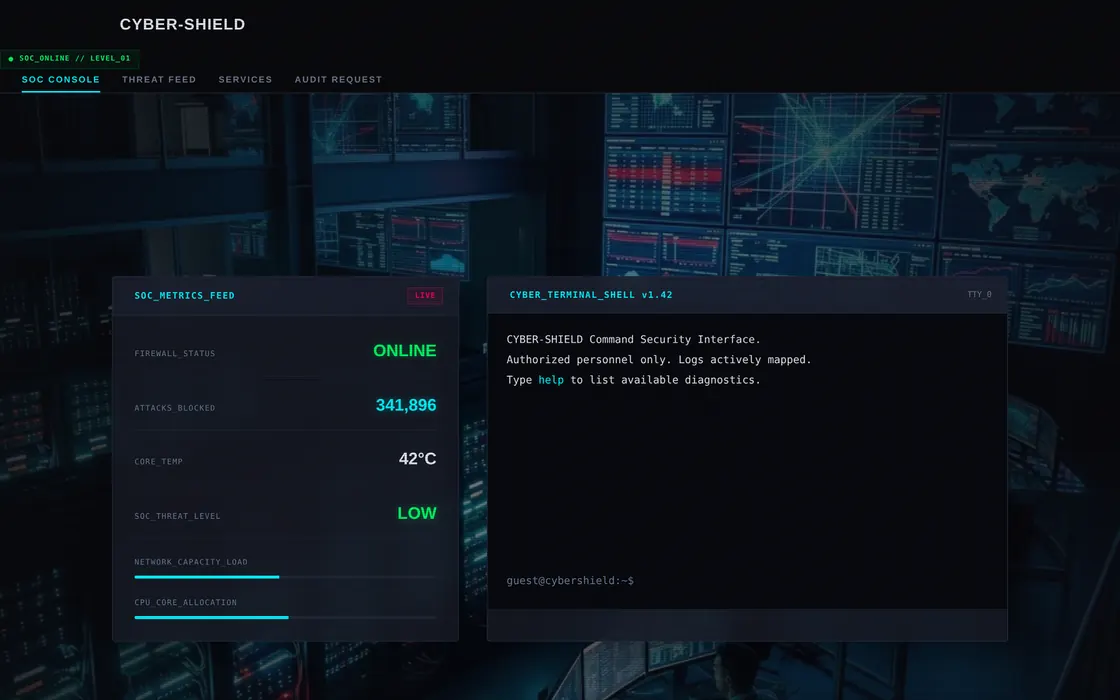Cyber-Shield — security operations centre dashboard