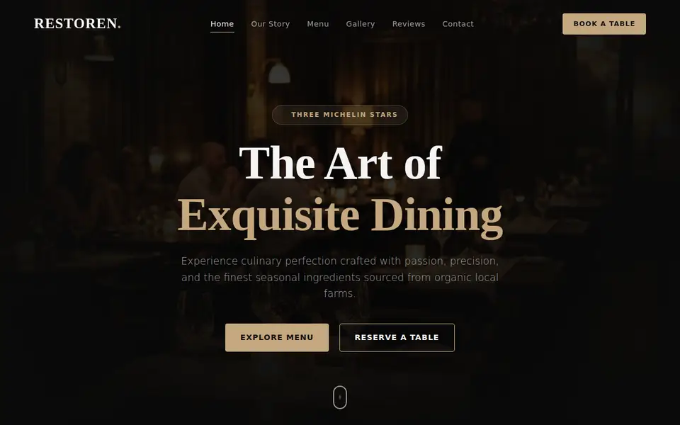 Restoren — desktop view of the landing screen
