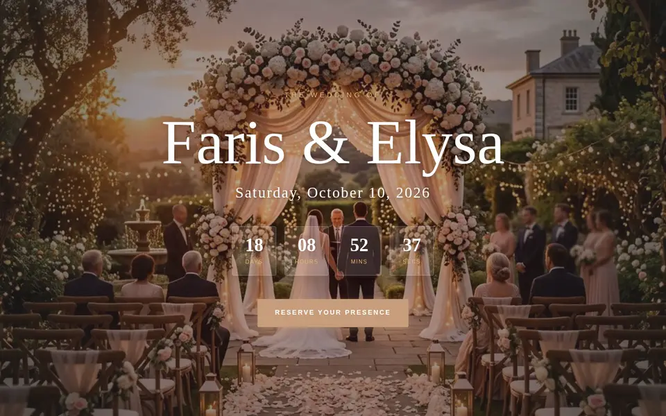Faris & Elysa — desktop view of the landing screen