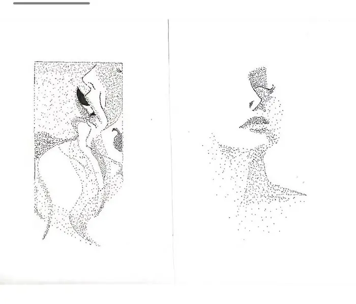 Stippled figures — a reclining nude and a dancer in motion